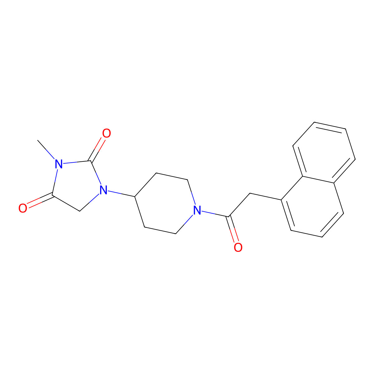 3-Methyl-1-{1-[2-(naphthalen-1-yl)acetyl]piperidin-4-yl}imidazolidine-2,4-dione molecular structure, CAS 2176270-63-4
