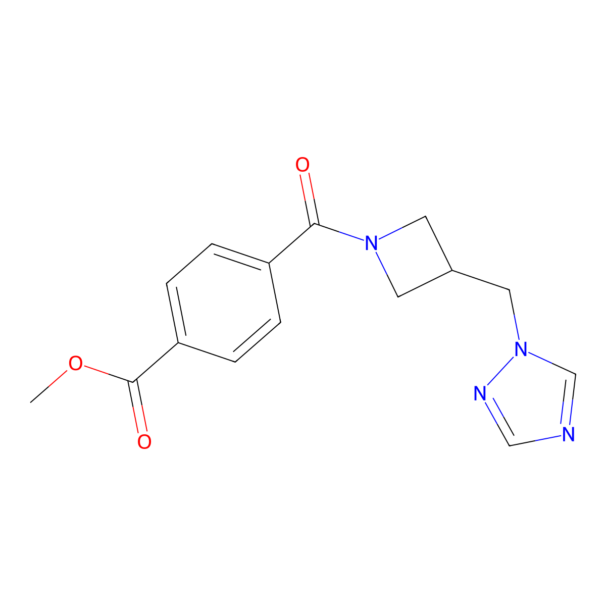 methyl 4-(3-((1H-1,2,4-triazol-1-yl)methyl)azetidine-1-carbonyl)benzoate molecular structure, CAS 2176270-64-5