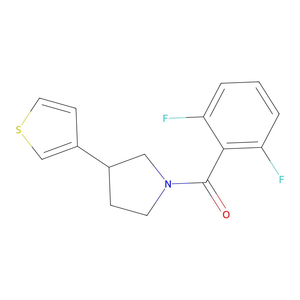 (2,6-Difluorophenyl)(3-(thiophen-3-yl)pyrrolidin-1-yl)methanone molecular structure, CAS 2176270-66-7