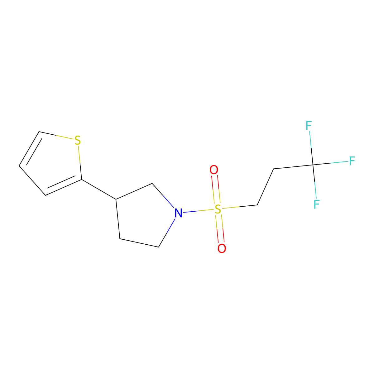 3-(Thiophen-2-yl)-1-(3,3,3-trifluoropropanesulfonyl)pyrrolidine molecular structure, CAS 2176270-68-9