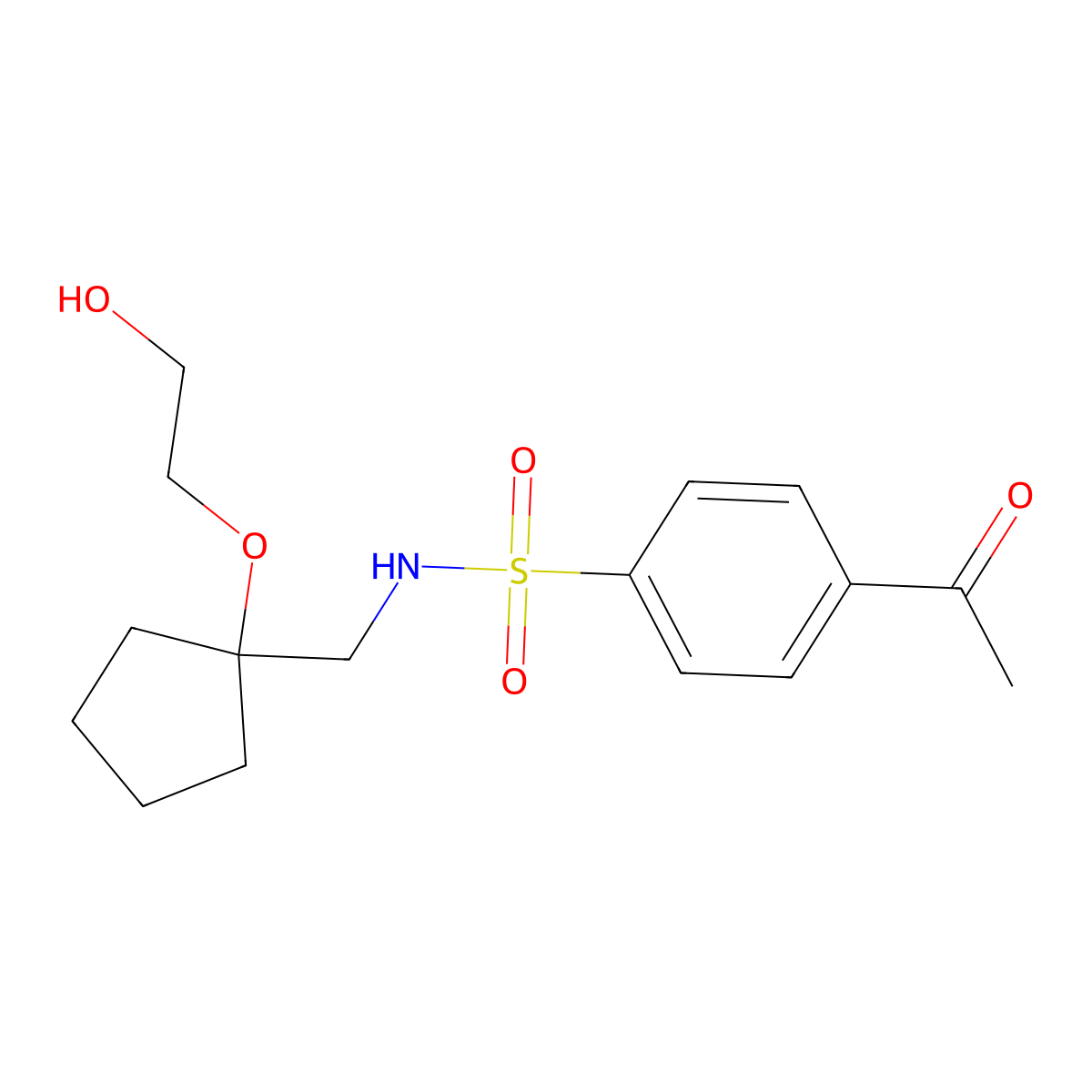 4-acetyl-N-((1-(2-hydroxyethoxy)cyclopentyl)methyl)benzenesulfonamide molecular structure, CAS 2176270-69-0