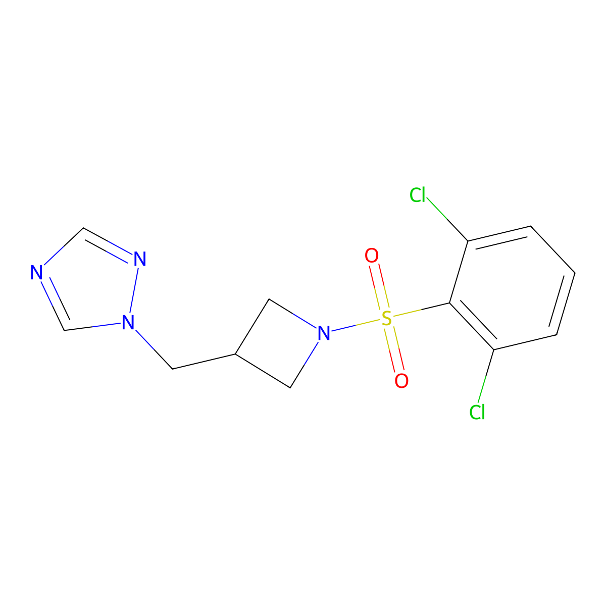 1-((1-((2,6-dichlorophenyl)sulfonyl)azetidin-3-yl)methyl)-1H-1,2,4-triazole molecular structure, CAS 2176270-85-0