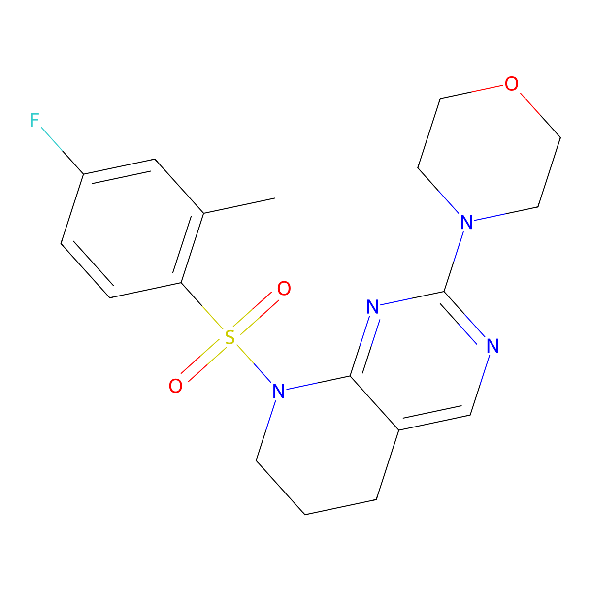 4-[8-(4-fluoro-2-methylbenzenesulfonyl)-5H,6H,7H,8H-pyrido[2,3-d]pyrimidin-2-yl]morpholine molecular structure, CAS 2176270-86-1