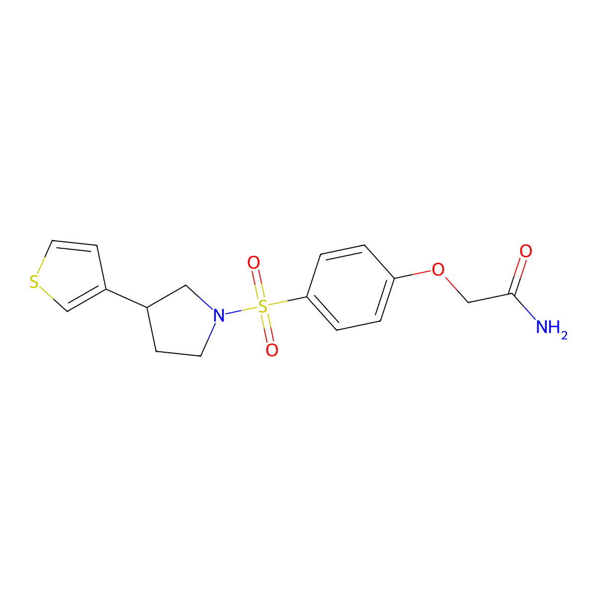 2-(4-{[3-(Thiophen-3-yl)pyrrolidin-1-yl]sulfonyl}phenoxy)acetamide molecular structure, CAS 2176270-89-4