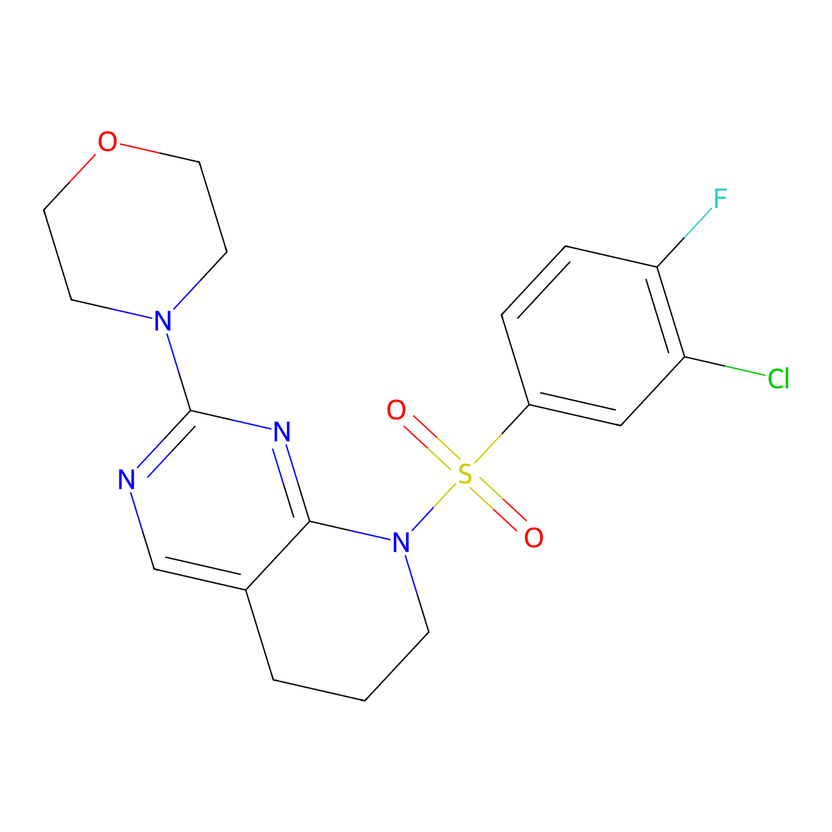 4-[8-(3-chloro-4-fluorobenzenesulfonyl)-5H,6H,7H,8H-pyrido[2,3-d]pyrimidin-2-yl]morpholine molecular structure, CAS 2176270-93-0