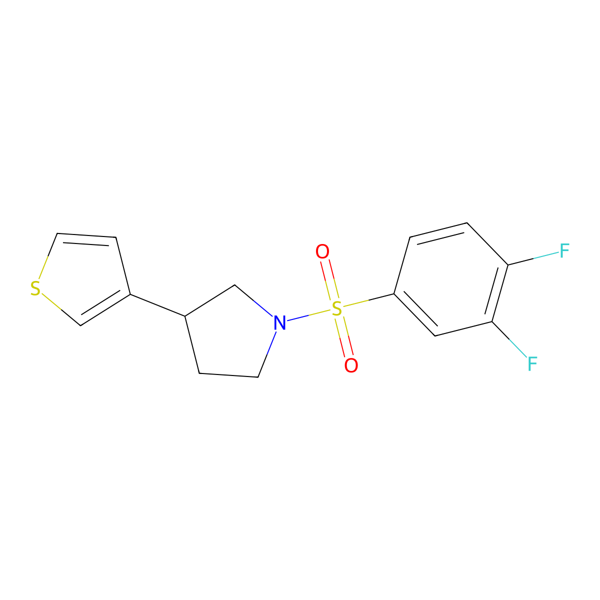 1-(3,4-Difluorobenzenesulfonyl)-3-(thiophen-3-yl)pyrrolidine molecular structure, CAS 2176270-94-1