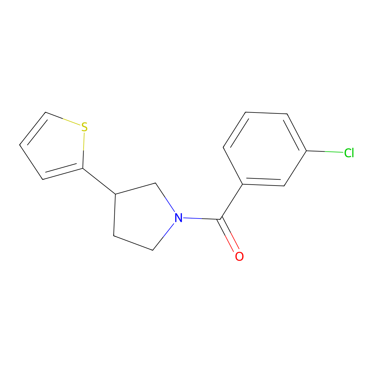 (3-Chlorophenyl)(3-(thiophen-2-yl)pyrrolidin-1-yl)methanone molecular structure, CAS 2176270-98-5