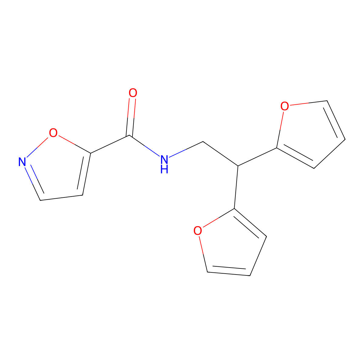 N-[2,2-bis(furan-2-yl)ethyl]-1,2-oxazole-5-carboxamide molecular structure, CAS 2176271-00-2