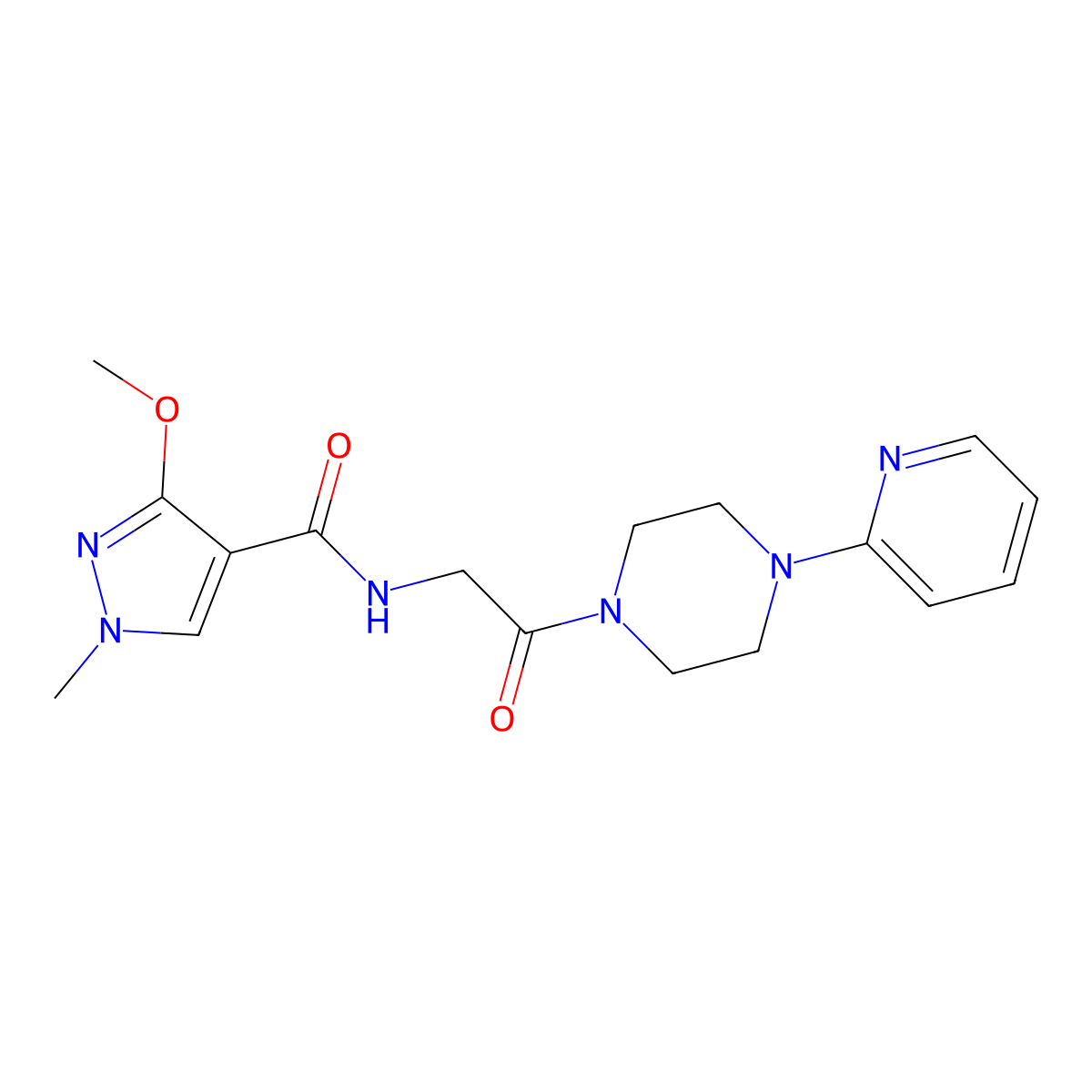 3-methoxy-1-methyl-N-{2-oxo-2-[4-(pyridin-2-yl)piperazin-1-yl]ethyl}-1H-pyrazole-4-carboxamide molecular structure, CAS 2176271-02-4