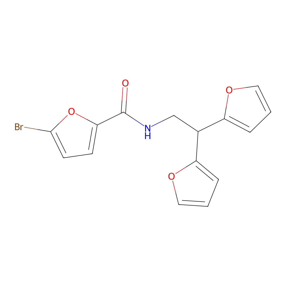 N-[2,2-bis(furan-2-yl)ethyl]-5-bromofuran-2-carboxamide molecular structure, CAS 2176271-06-8