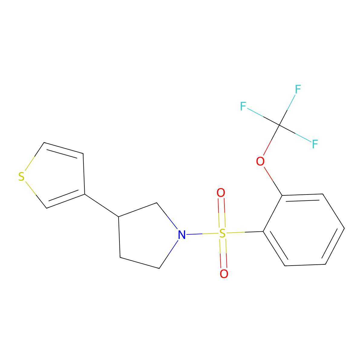 3-(Thiophen-3-yl)-1-[2-(trifluoromethoxy)benzenesulfonyl]pyrrolidine molecular structure, CAS 2176271-07-9