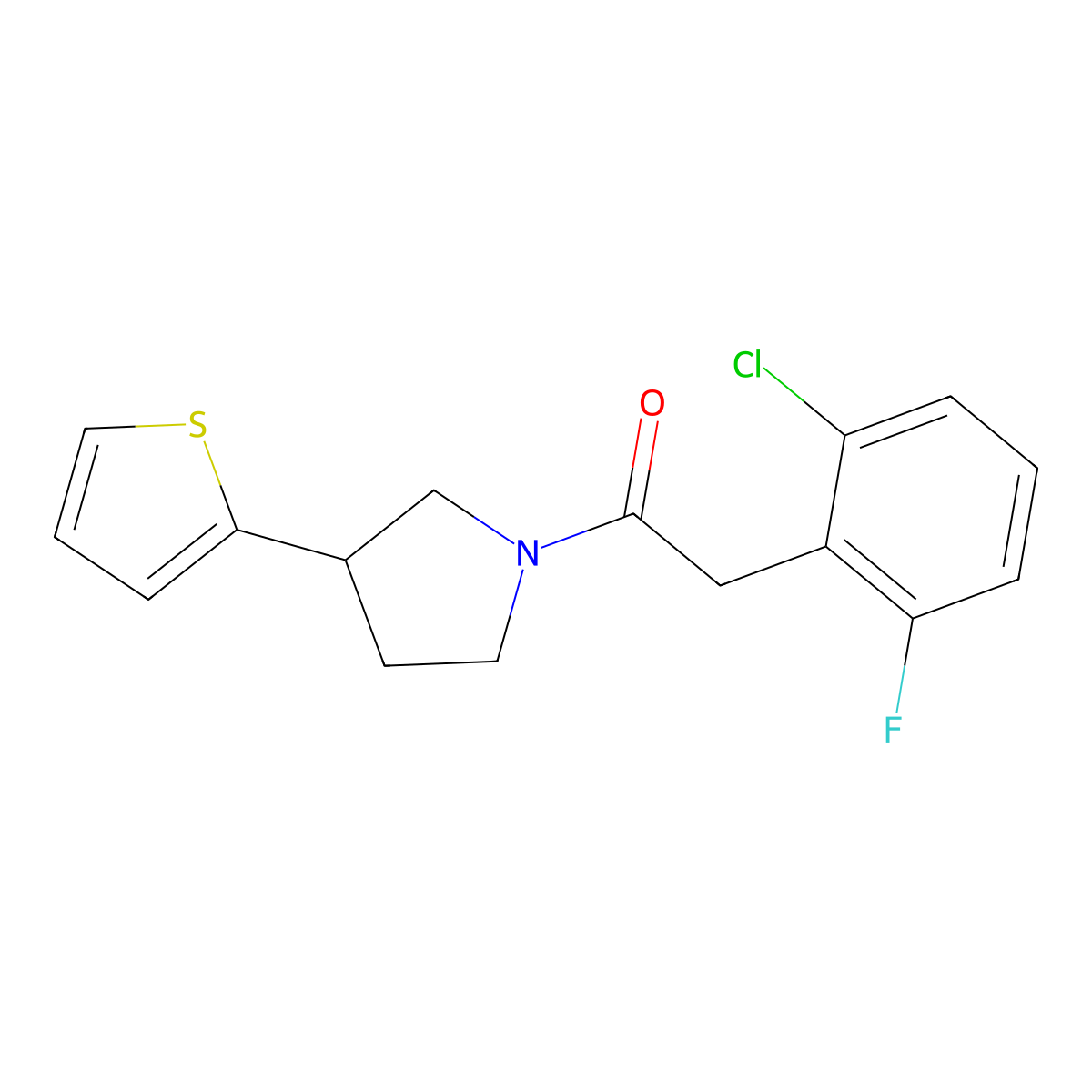 2-(2-Chloro-6-fluorophenyl)-1-(3-(thiophen-2-yl)pyrrolidin-1-yl)ethan-1-one molecular structure, CAS 2176271-08-0