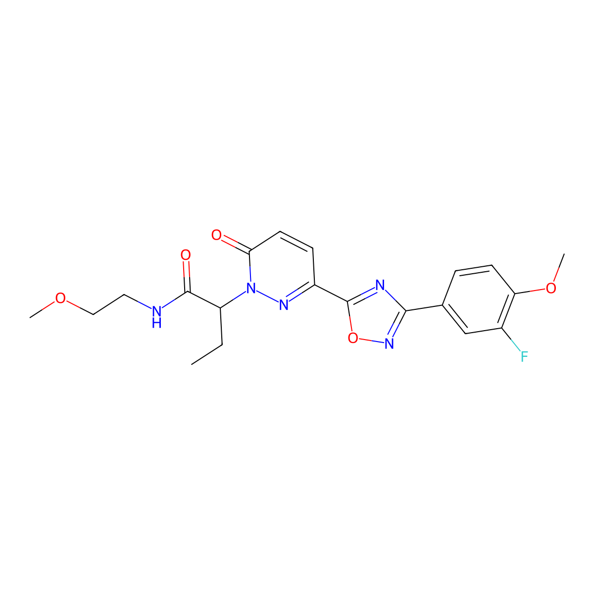 2-(3-(3-(3-fluoro-4-methoxyphenyl)-1,2,4-oxadiazol-5-yl)-6-oxopyridazin-1(6H)-yl)-N-(2-methoxyethyl)butanamide molecular structure, CAS 2176271-30-8