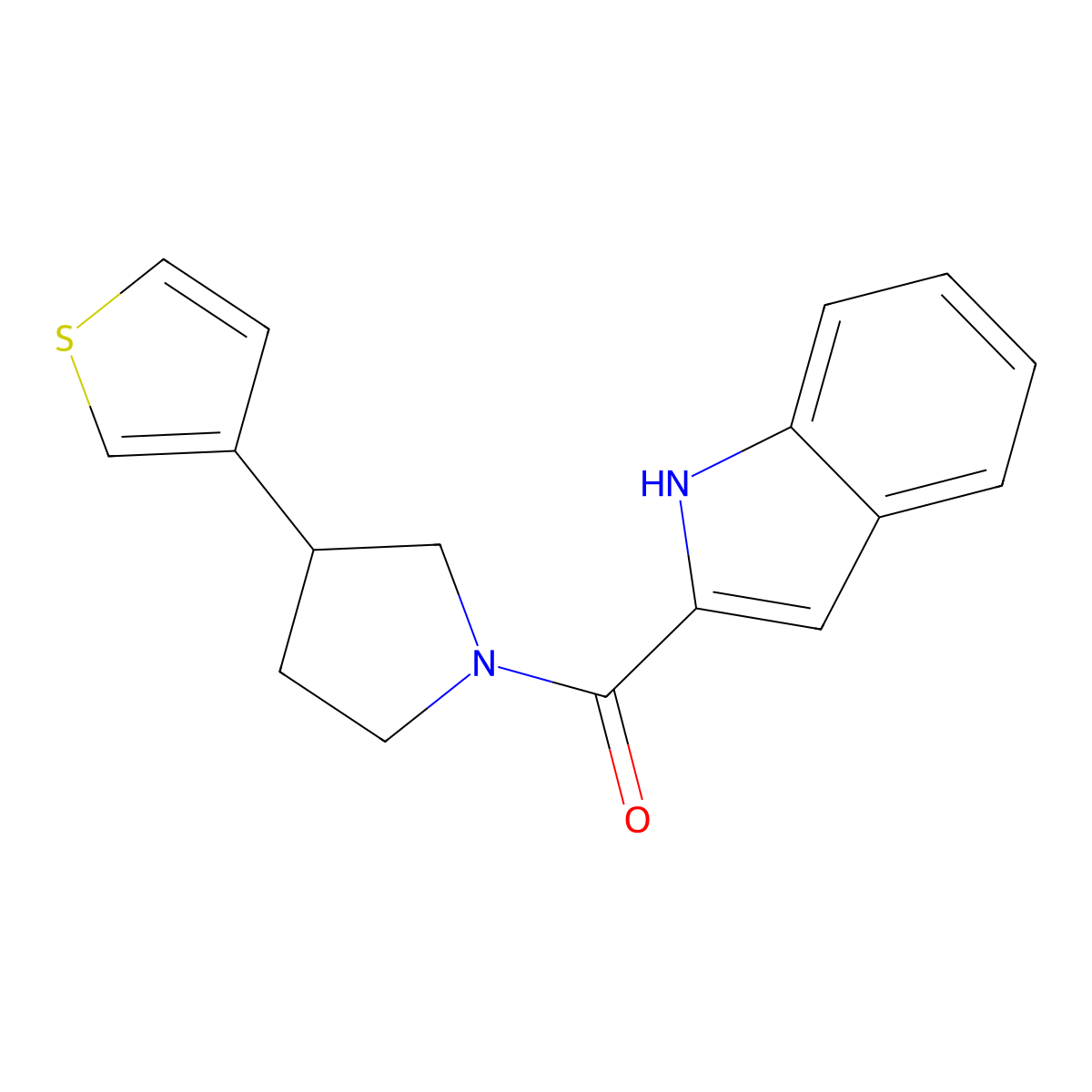 (1H-indol-2-yl)(3-(thiophen-3-yl)pyrrolidin-1-yl)methanone molecular structure, CAS 2176338-43-3