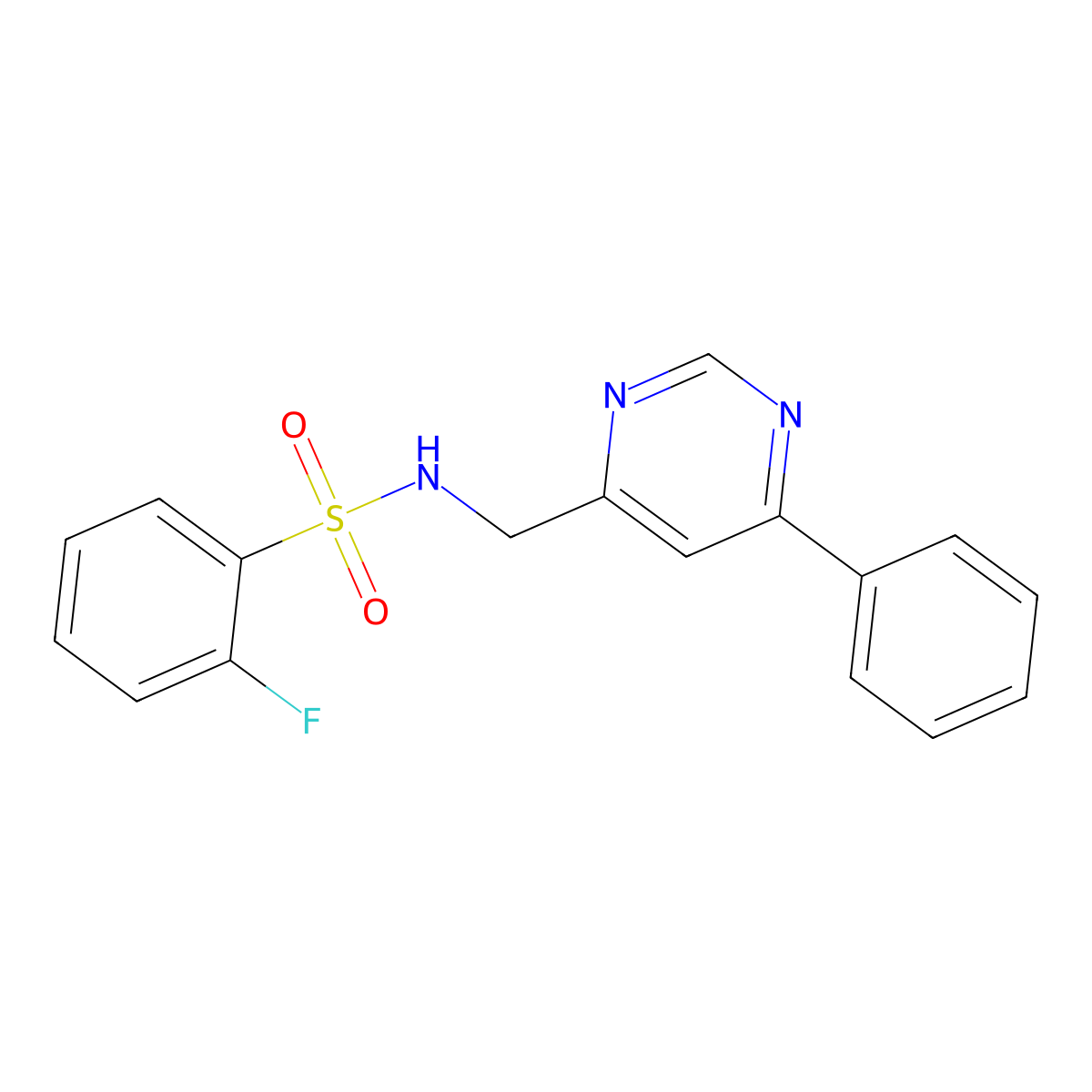 2-fluoro-N-((6-phenylpyrimidin-4-yl)methyl)benzenesulfonamide molecular structure, CAS 2176338-51-3