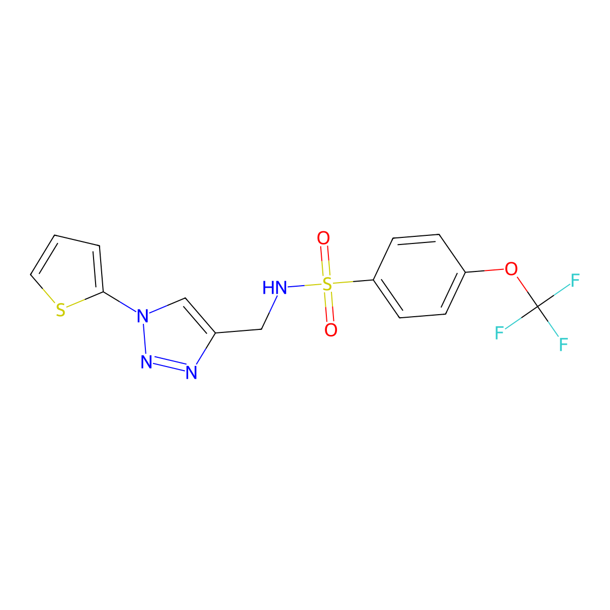 N-((1-(thiophen-2-yl)-1H-1,2,3-triazol-4-yl)methyl)-4-(trifluoromethoxy)benzenesulfonamide molecular structure, CAS 2176338-54-6