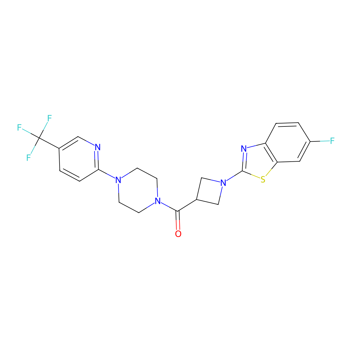 (1-(6-Fluorobenzo[d]thiazol-2-yl)azetidin-3-yl)(4-(5-(trifluoromethyl)pyridin-2-yl)piperazin-1-yl)methanone molecular structure, CAS 2176338-59-1