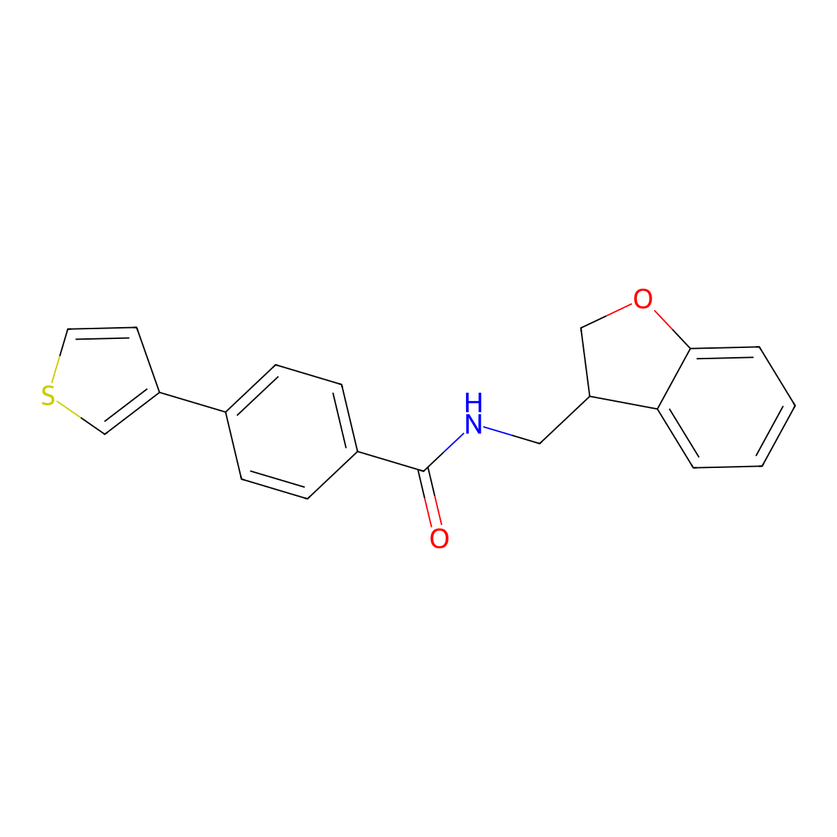N-((2,3-dihydrobenzofuran-3-yl)methyl)-4-(thiophen-3-yl)benzamide molecular structure, CAS 2176338-63-7