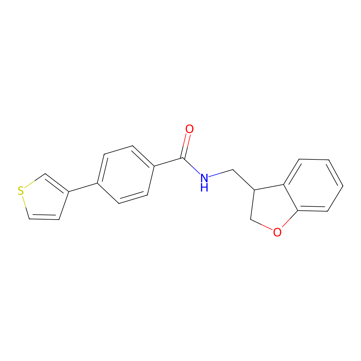 N-((2,3-dihydrobenzofuran-3-yl)methyl)-4-(thiophen-3-yl)benzamide molecular structure, CAS 2176338-63-7