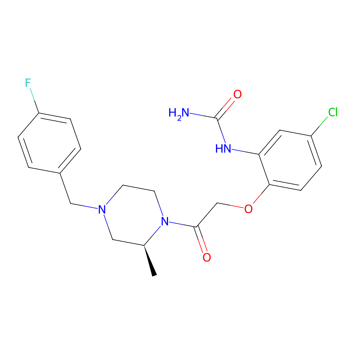 (S)-1-(5-chloro-2-(2-(4-(fluorobenzyl)-2-methylpiperazin-1-yl)-2-oxoethoxy)phenyl)urea molecular structure, CAS 217645-69-7