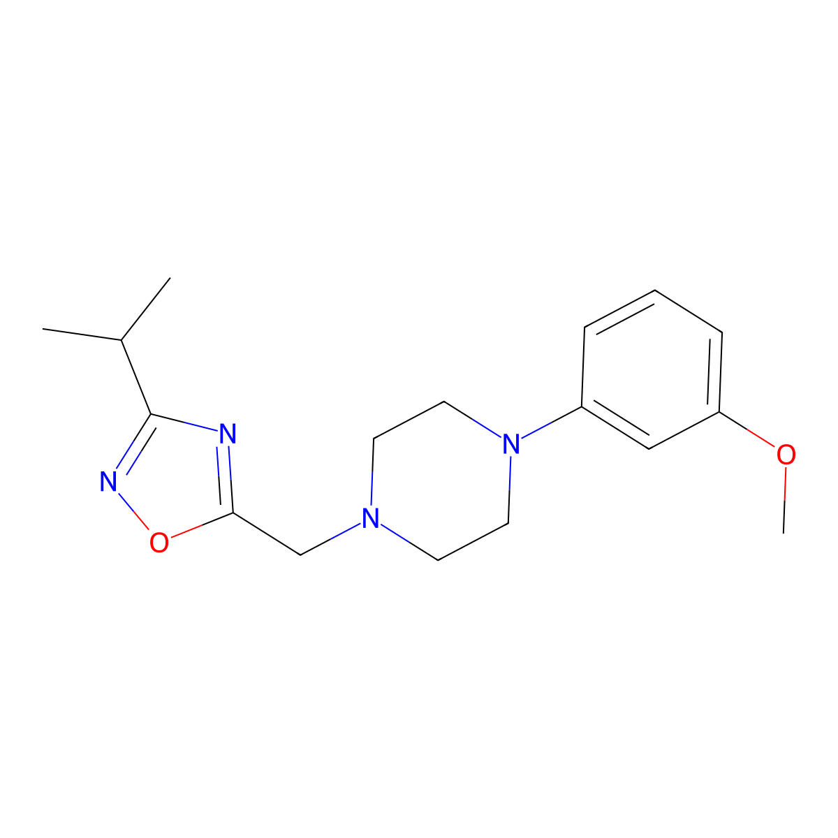 1-(3-Methoxyphenyl)-4-{[3-(propan-2-yl)-1,2,4-oxadiazol-5-yl]methyl}piperazine molecular structure, CAS 2176536-19-7