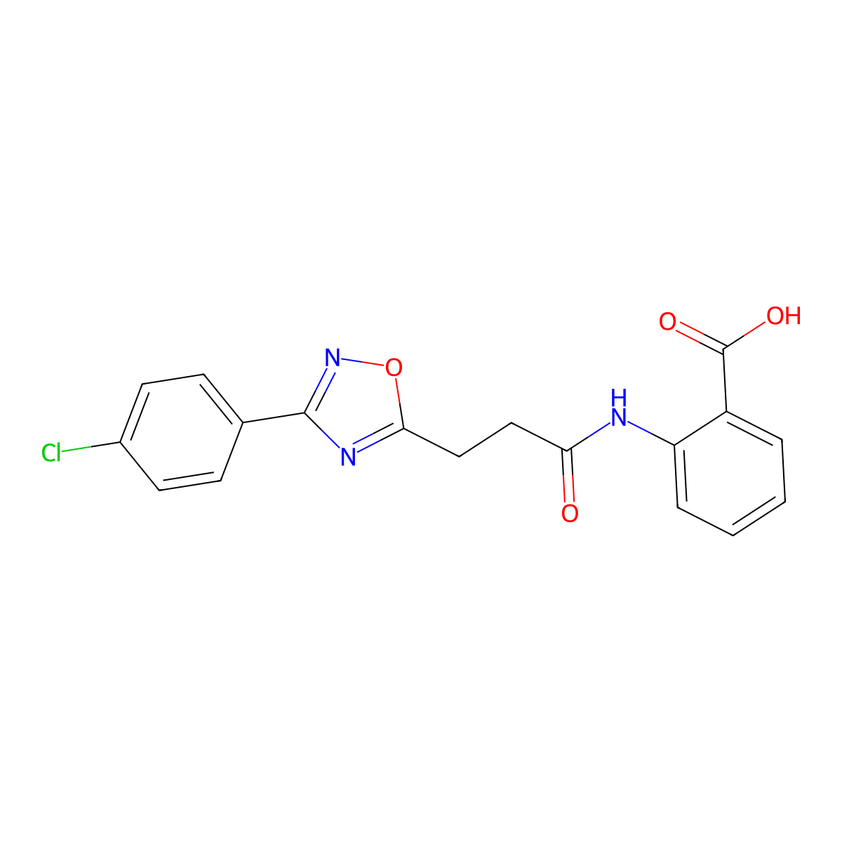 2-({3-[3-(4-Chlorophenyl)-1,2,4-oxadiazol-5-yl]propanoyl}amino)benzoic acid molecular structure, CAS 217655-56-6