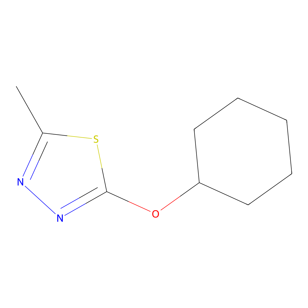 2-(Cyclohexyloxy)-5-methyl-1,3,4-thiadiazole molecular structure, CAS 2177025-93-1
