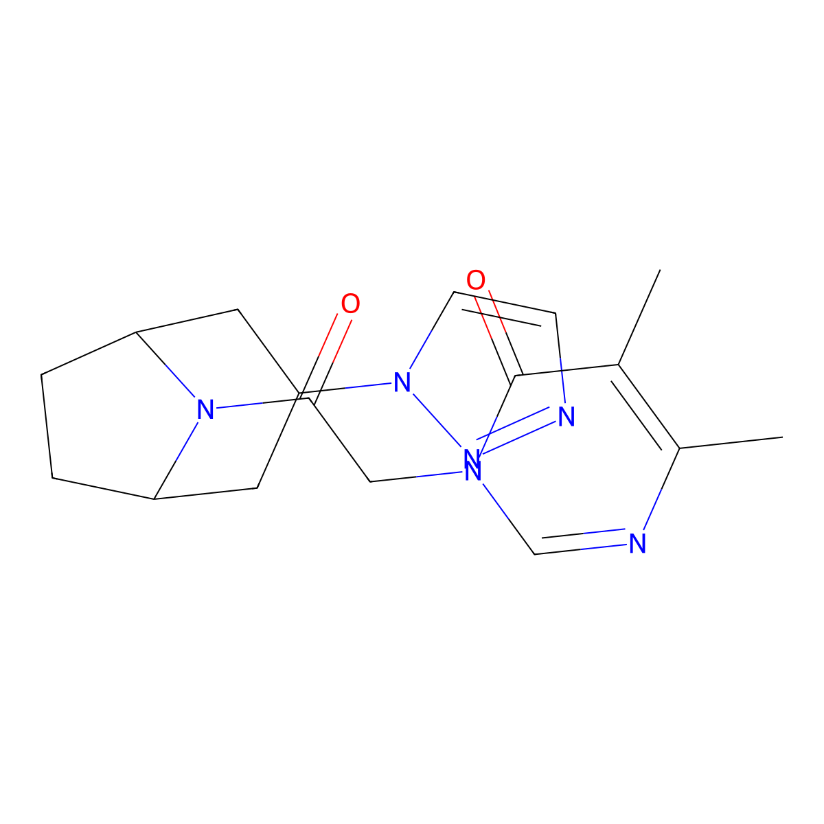 5,6-dimethyl-3-{2-oxo-2-[3-(1H-1,2,3-triazol-1-yl)-8-azabicyclo[3.2.1]octan-8-yl]ethyl}-3,4-dihydropyrimidin-4-one molecular structure, CAS 2177025-96-4
