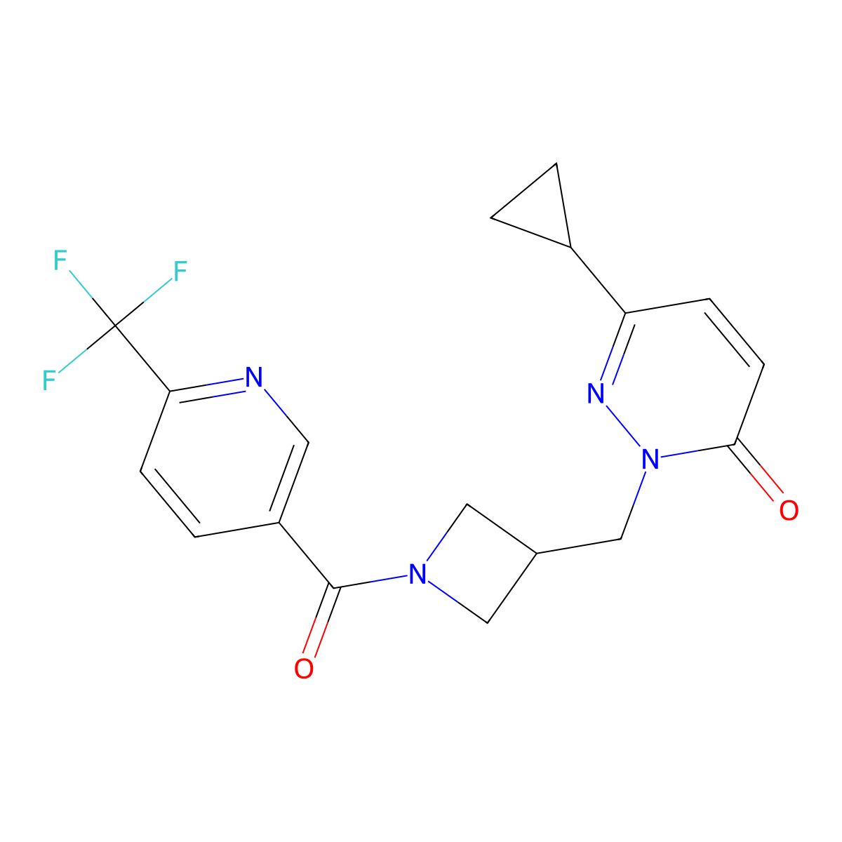 6-Cyclopropyl-2-({1-[6-(trifluoromethyl)pyridine-3-carbonyl]azetidin-3-yl}methyl)-2,3-dihydropyridazin-3-one molecular structure, CAS 2177025-97-5