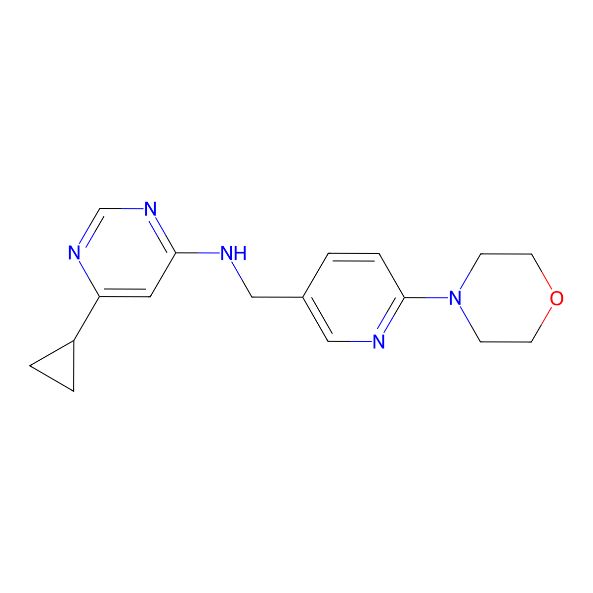 6-cyclopropyl-N-((6-morpholinopyridin-3-yl)methyl)pyrimidin-4-amine molecular structure, CAS 2177060-06-7