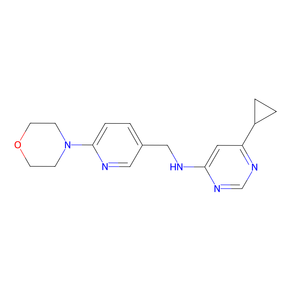 6-cyclopropyl-N-((6-morpholinopyridin-3-yl)methyl)pyrimidin-4-amine molecular structure, CAS 2177060-06-7