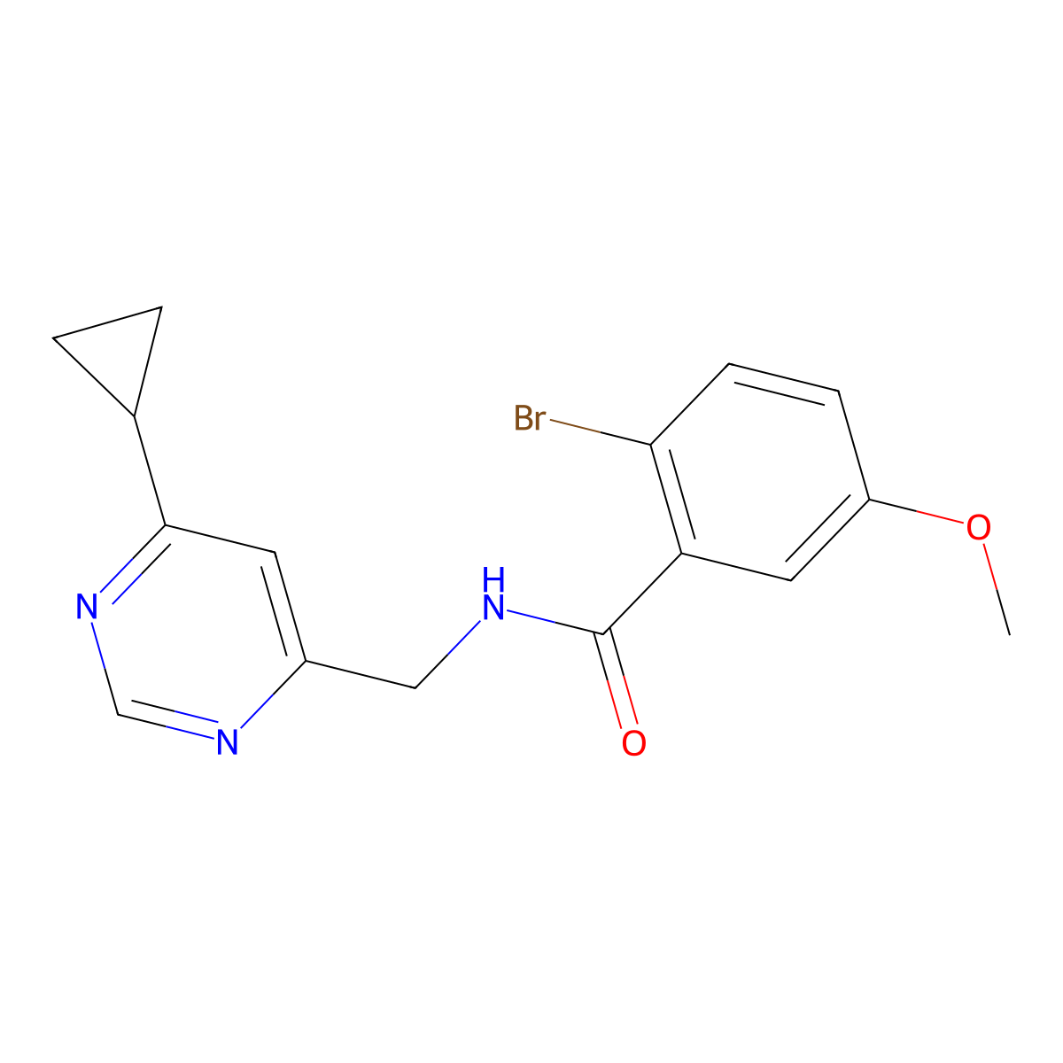 2-bromo-N-[(6-cyclopropylpyrimidin-4-yl)methyl]-5-methoxybenzamide molecular structure, CAS 2177060-64-7