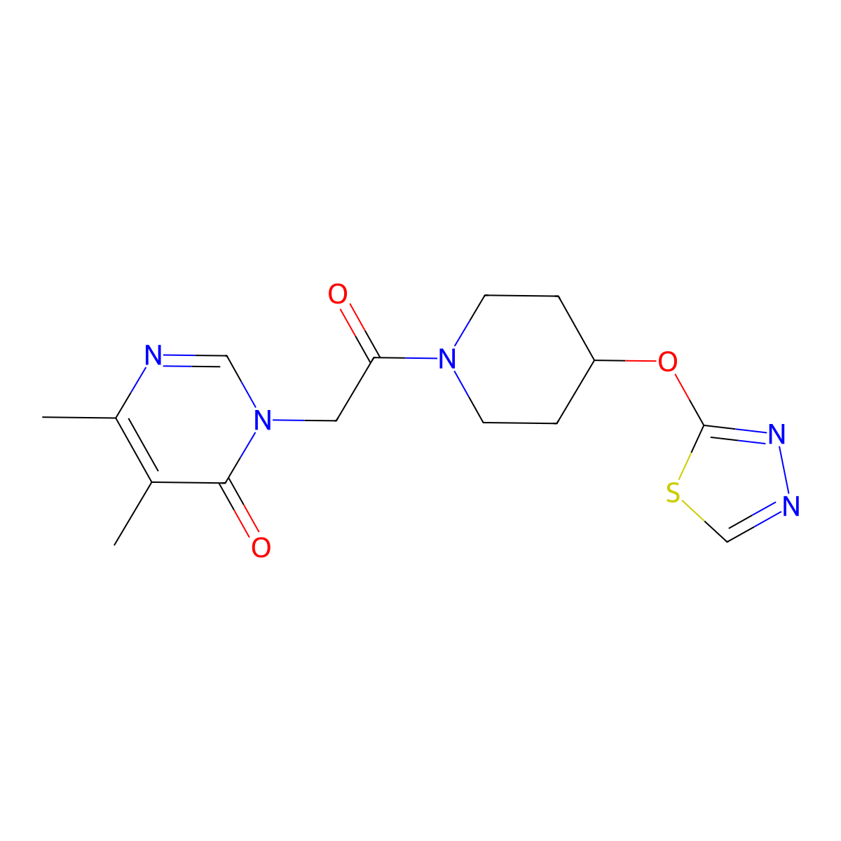 3-(2-(4-((1,3,4-thiadiazol-2-yl)oxy)piperidin-1-yl)-2-oxoethyl)-5,6-dimethylpyrimidin-4(3H)-one molecular structure, CAS 2177060-76-1