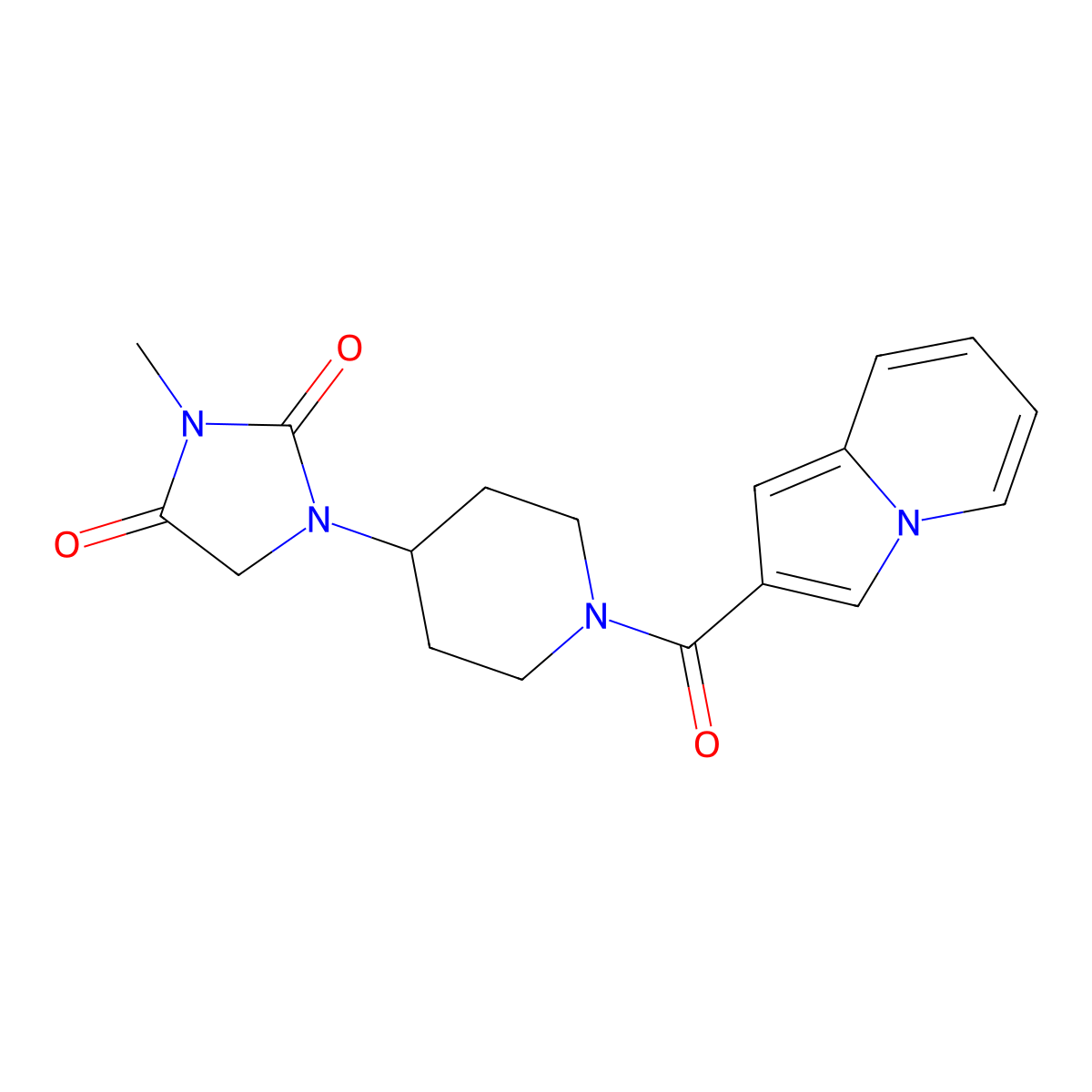 1-[1-(Indolizine-2-carbonyl)piperidin-4-yl]-3-methylimidazolidine-2,4-dione molecular structure, CAS 2177060-80-7