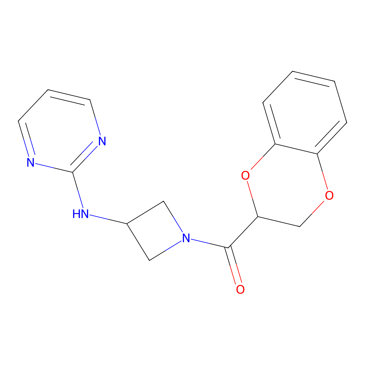 (2,3-Dihydrobenzo[b][1,4]dioxin-2-yl)(3-(pyrimidin-2-ylamino)azetidin-1-yl)methanone molecular structure, CAS 2177060-83-0