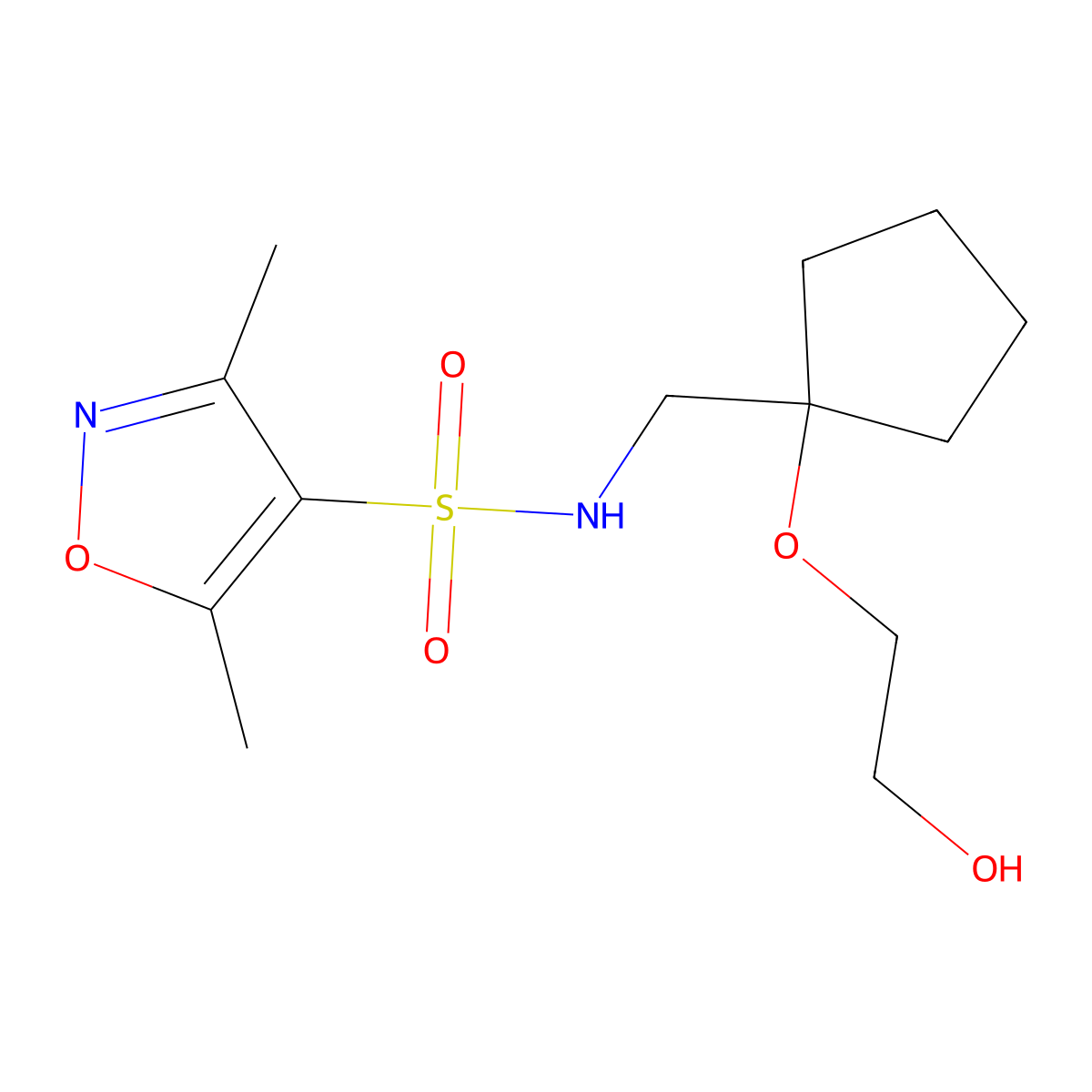 N-((1-(2-hydroxyethoxy)cyclopentyl)methyl)-3,5-dimethylisoxazole-4-sulfonamide molecular structure, CAS 2177060-87-4