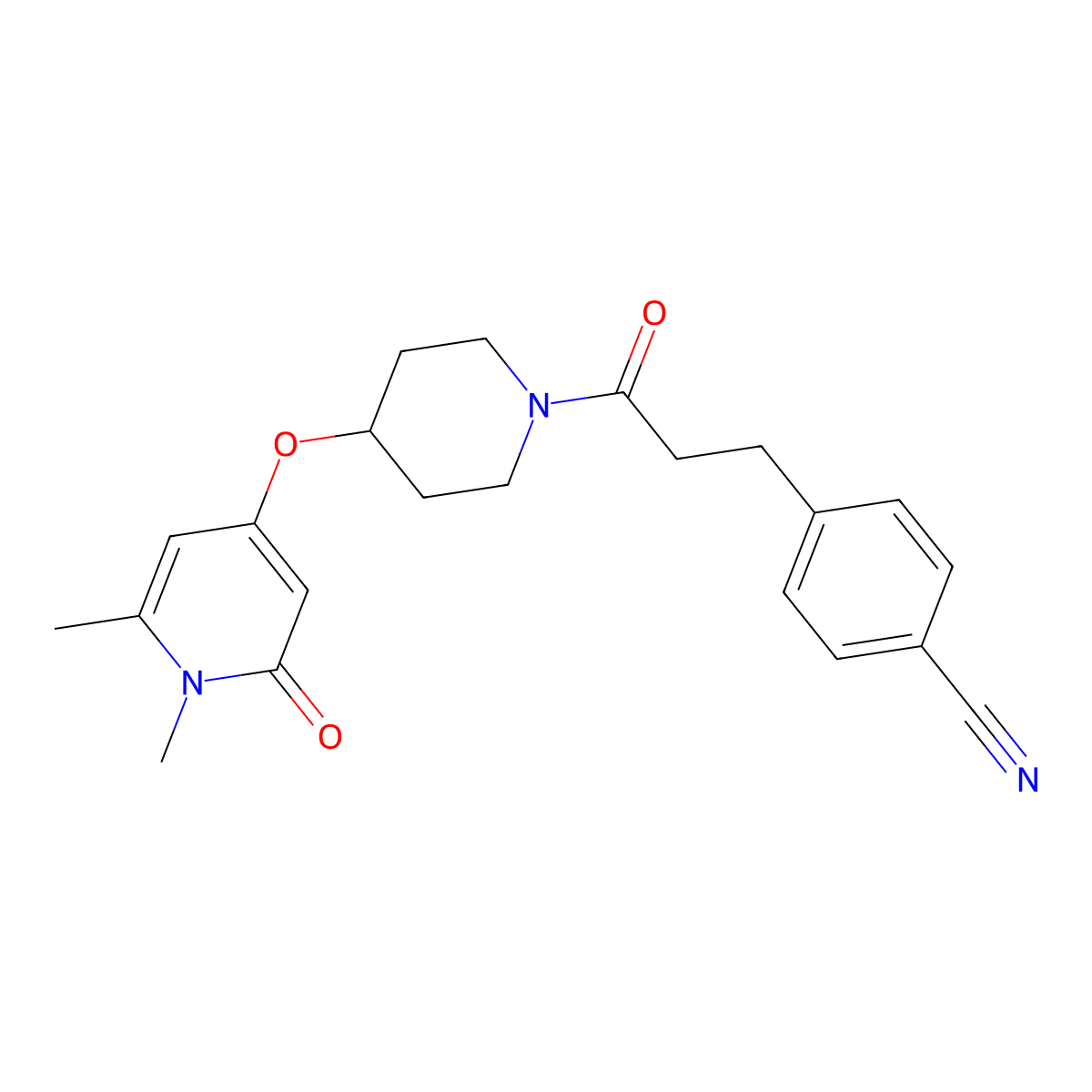 4-(3-{4-[(1,6-Dimethyl-2-oxo-1,2-dihydropyridin-4-yl)oxy]piperidin-1-yl}-3-oxopropyl)benzonitrile molecular structure, CAS 2177060-94-3