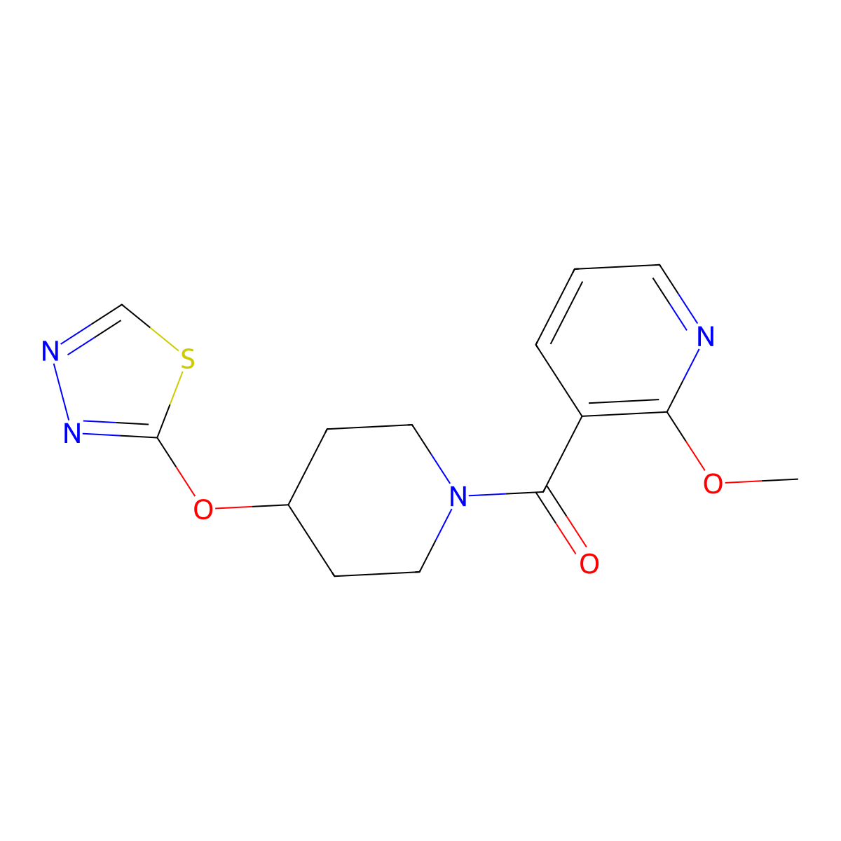 2-Methoxy-3-[4-(1,3,4-thiadiazol-2-yloxy)piperidine-1-carbonyl]pyridine molecular structure, CAS 2177061-03-7