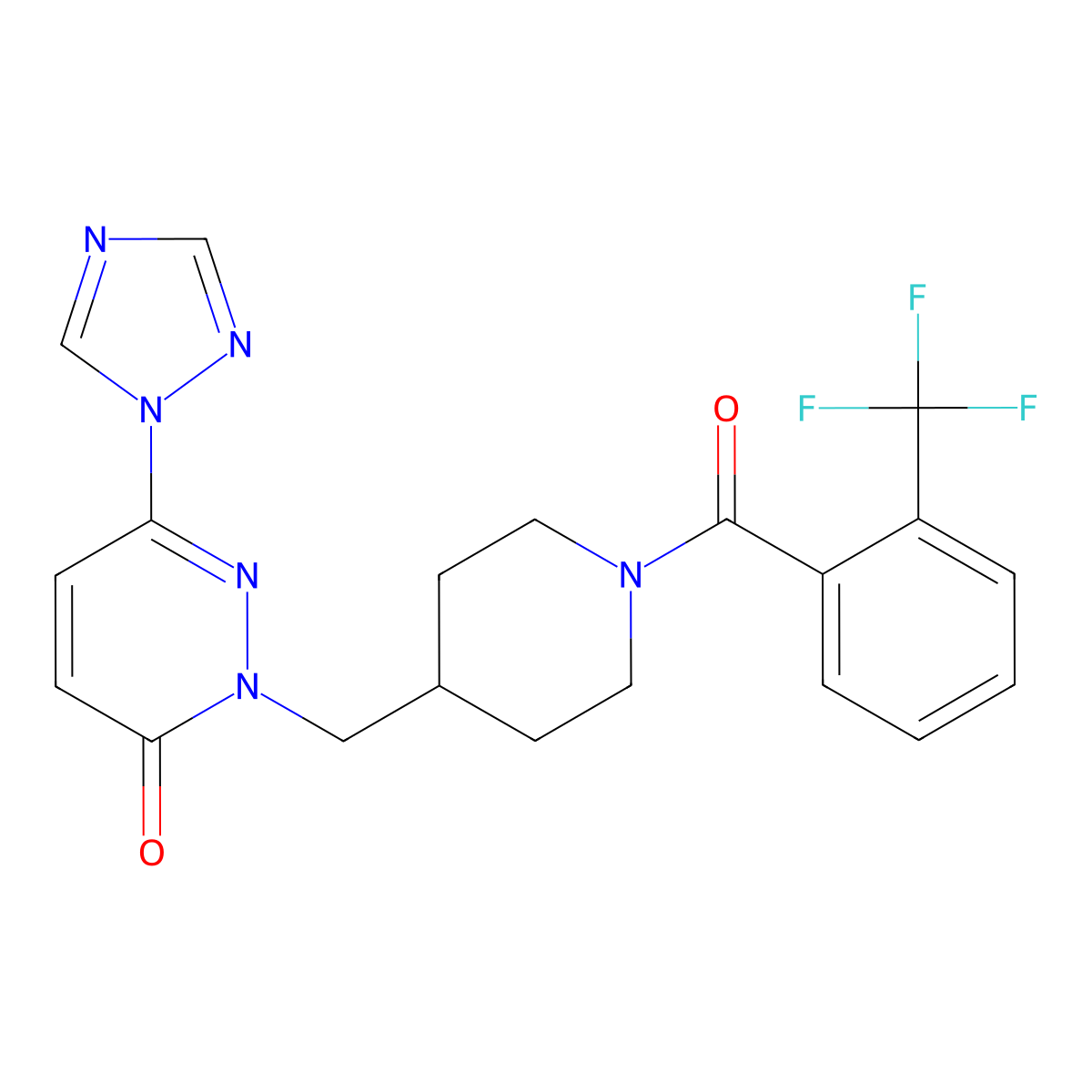 6-(1H-1,2,4-triazol-1-yl)-2-({1-[2-(trifluoromethyl)benzoyl]piperidin-4-yl}methyl)-2,3-dihydropyridazin-3-one molecular structure, CAS 2177061-16-2