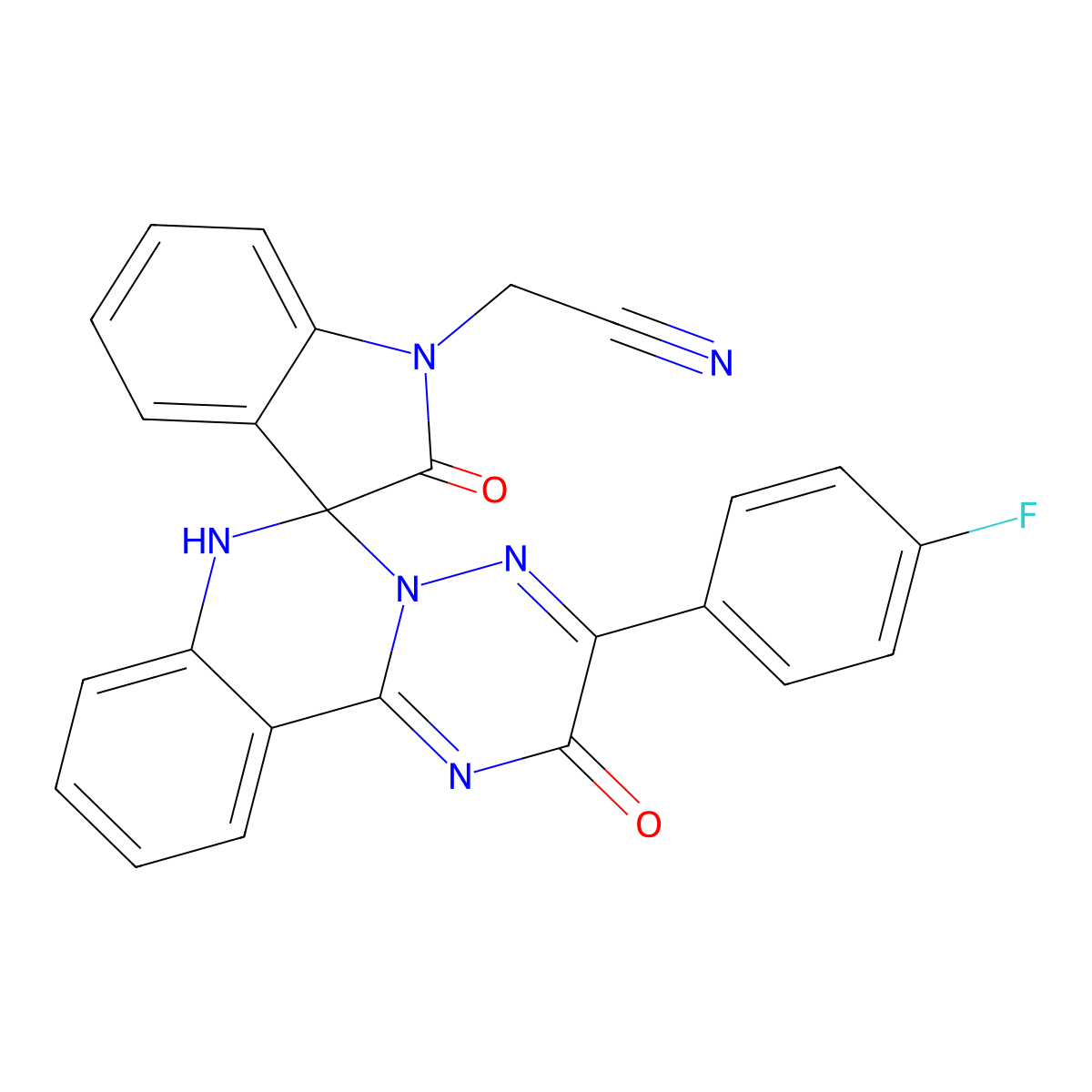 2-[3-(4-Fluorophenyl)-2,2'-dioxospiro[7H-[1,2,4]triazino[2,3-c]quinazoline-6,3'-indole]-1'-yl]acetonitrile molecular structure, CAS 2177169-24-1