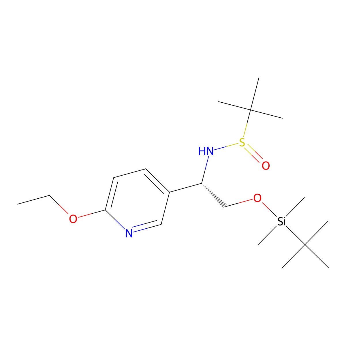 N-((S)-2-((tert-butyldimethylsilyl)oxy)-1-(6-ethoxypyridin-3-yl)ethyl)-2-methylpropane-2-sulfinamide molecular structure, CAS 2177255-07-9
