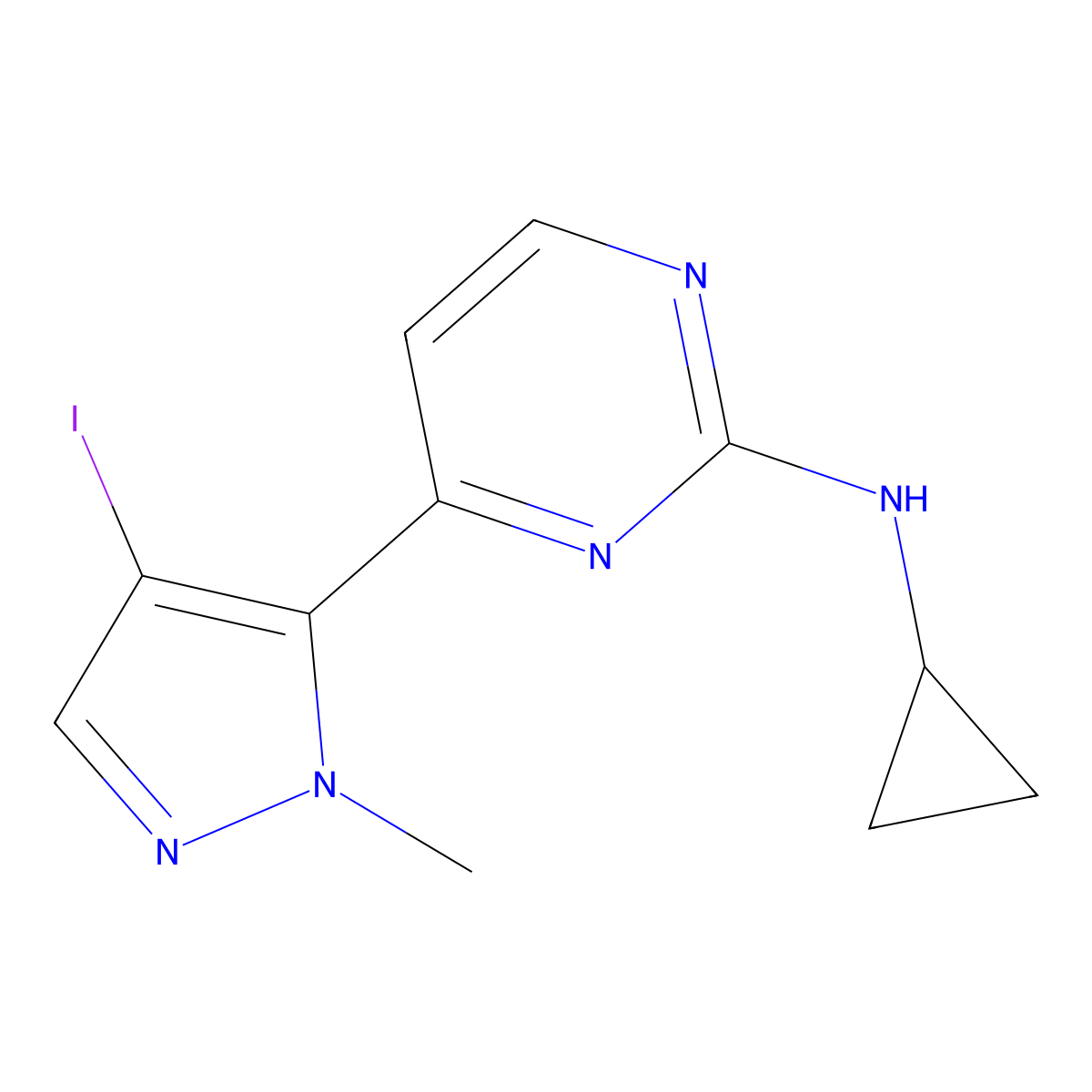 N-Cyclopropyl-4-(4-iodo-1-methyl-1H-pyrazol-5-YL)pyrimidin-2-amine molecular structure, CAS 2177257-41-7