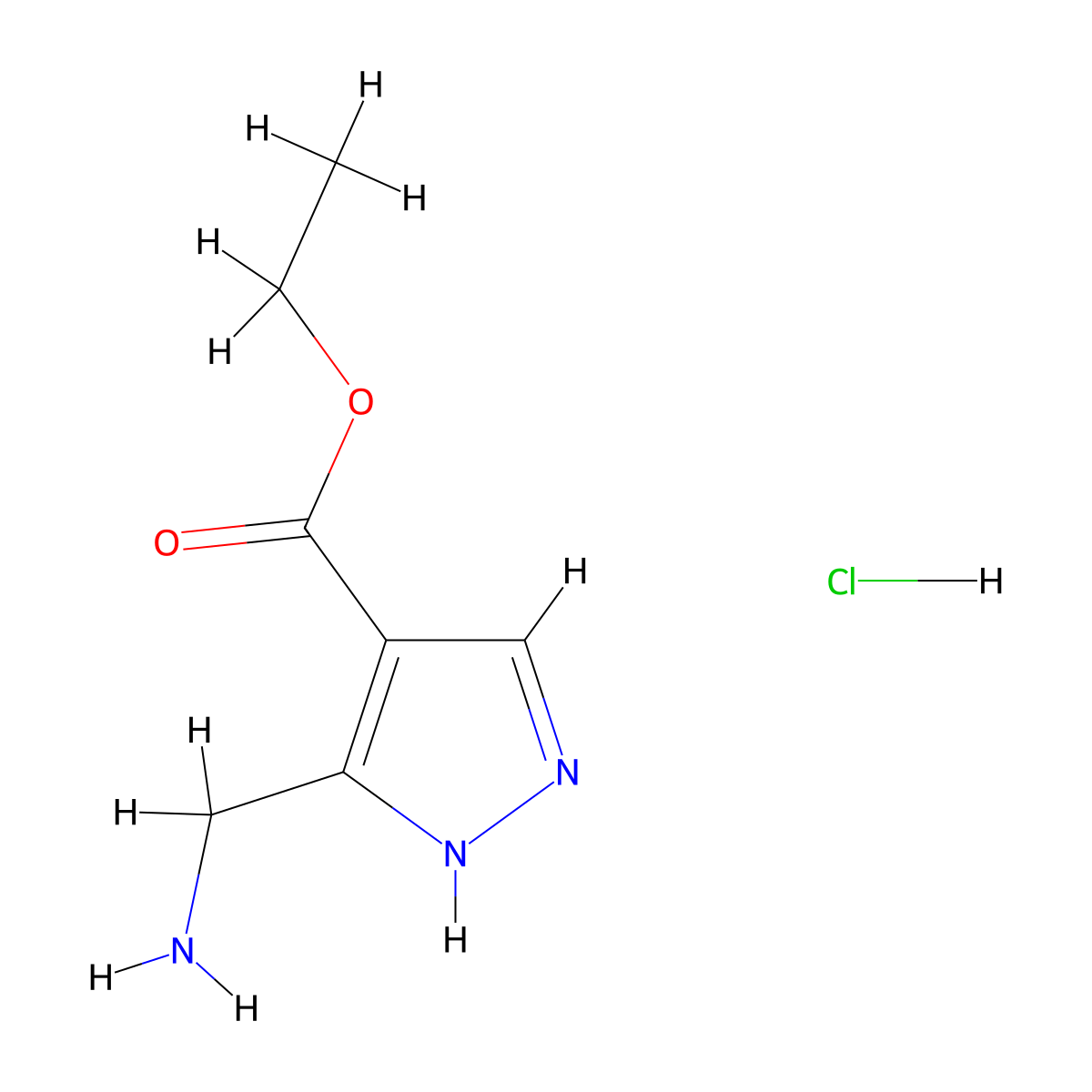 ethyl 3-(aminomethyl)-1H-pyrazole-4-carboxylate hydrochloride molecular structure, CAS 2177257-49-5