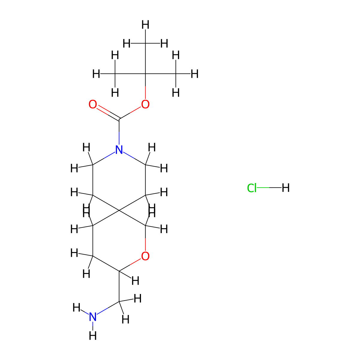 tert-Butyl 3-(aminomethyl)-2-oxa-9-azaspiro[5.5]undecane-9-carboxylate hydrochloride molecular structure, CAS 2177257-50-8