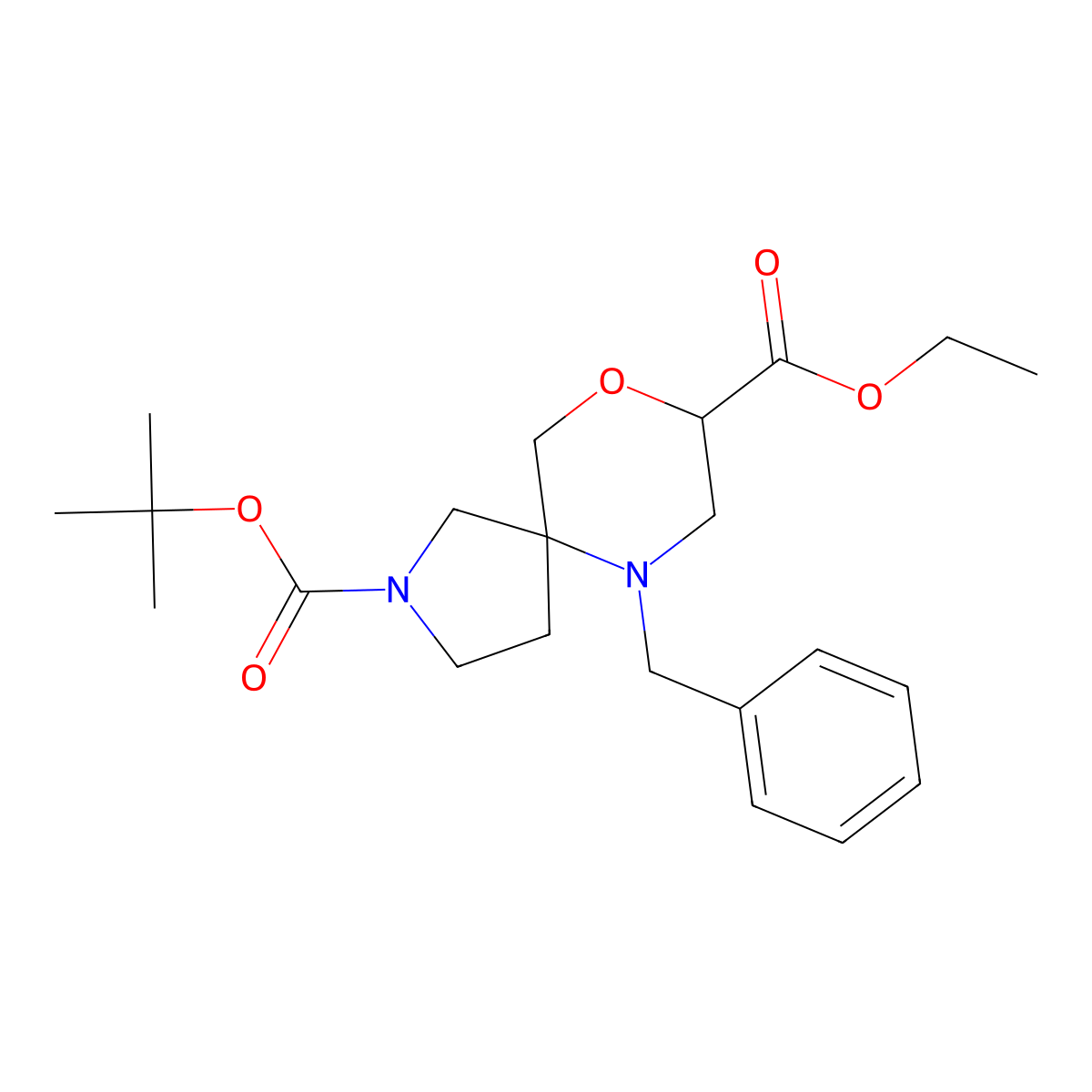 2-Tert-butyl 8-ethyl 6-benzyl-9-oxa-2,6-diazaspiro[4.5]decane-2,8-dicarboxylate molecular structure, CAS 2177257-60-0