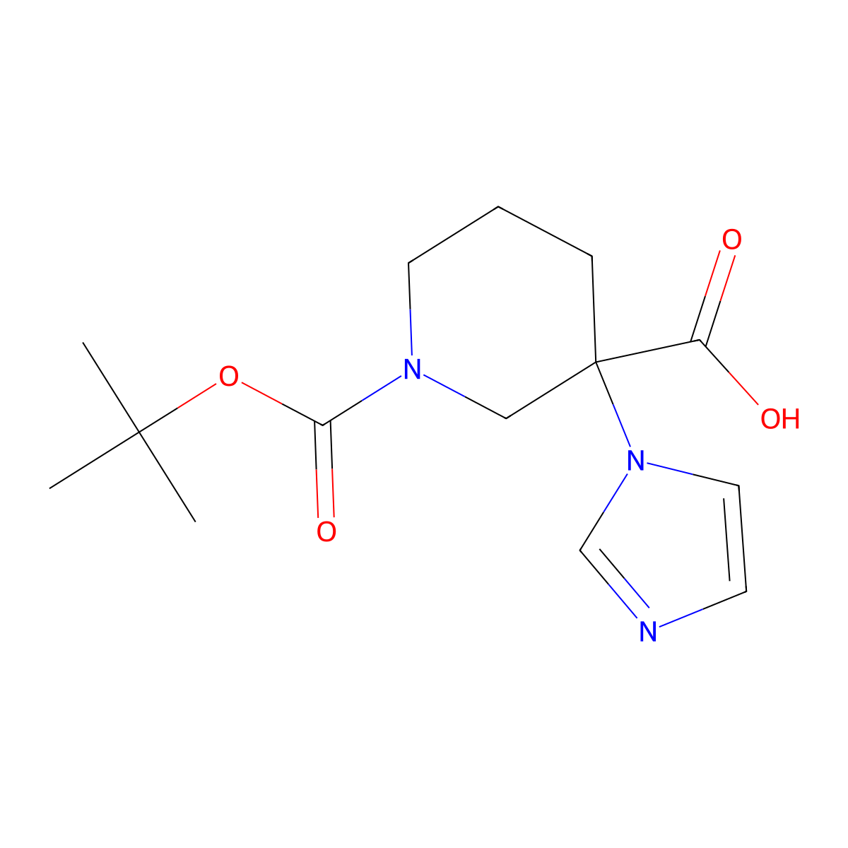 1-(tert-butoxycarbonyl)-3-(1H-imidazol-1-yl)piperidine-3-carboxylic acid molecular structure, CAS 2177257-67-7