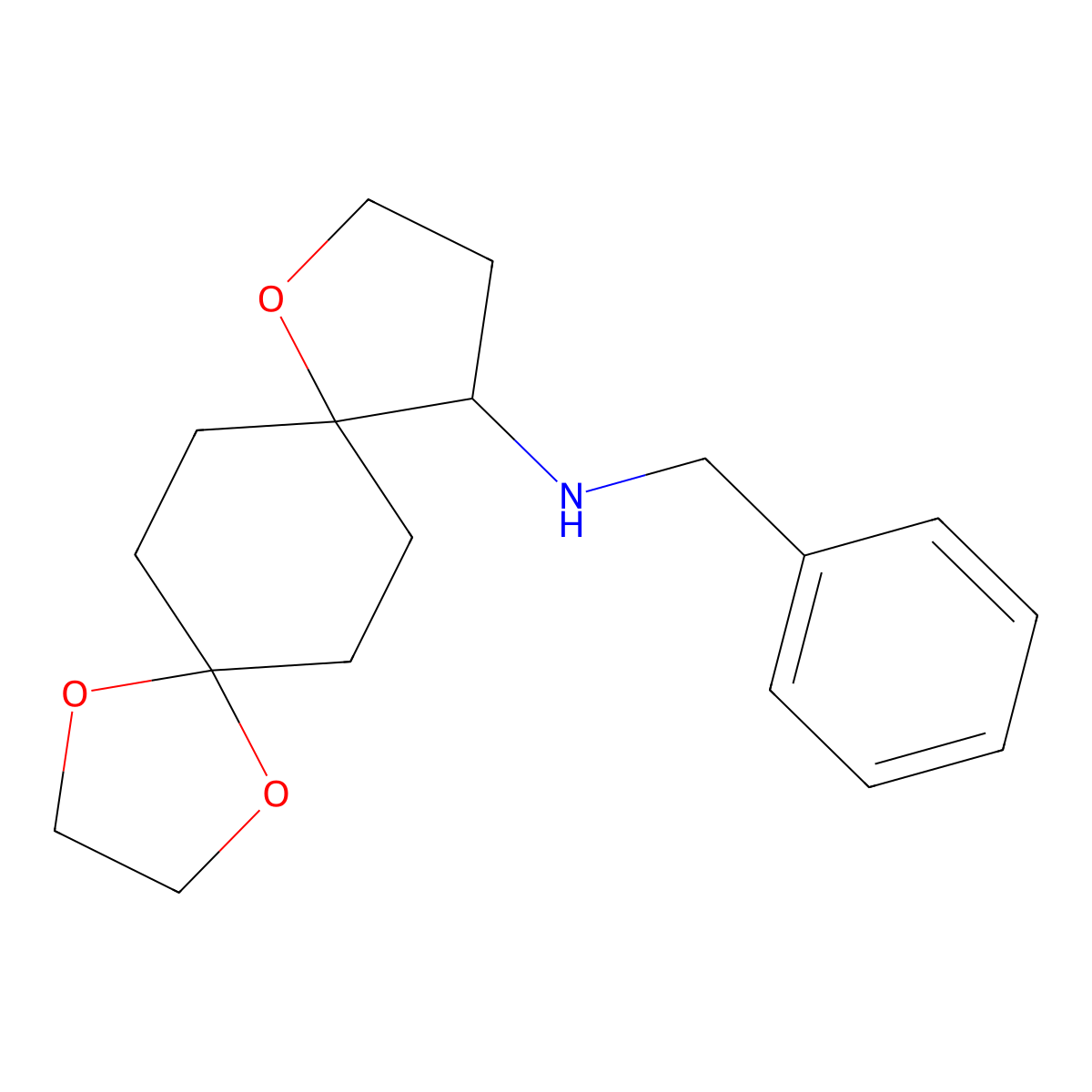 Benzyl-(1,4,9-trioxa-dispiro[4.2.4.2]tetradec-12-yl)-amine molecular structure, CAS 2177257-84-8