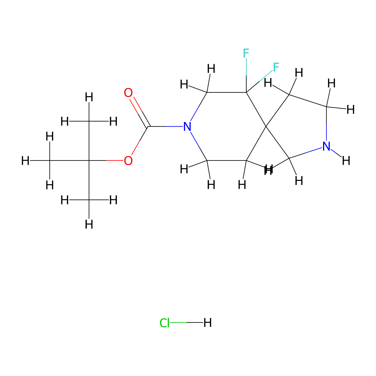 Tert-butyl 6,6-difluoro-2,8-diazaspiro[4.5]decane-8-carboxylate hydrochloride molecular structure, CAS 2177257-96-2
