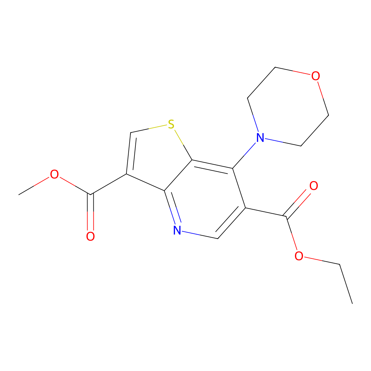 6-Ethyl 3-methyl 7-morpholinothieno[3,2-b]pyridine-3,6-dicarboxylate molecular structure, CAS 2177258-04-5