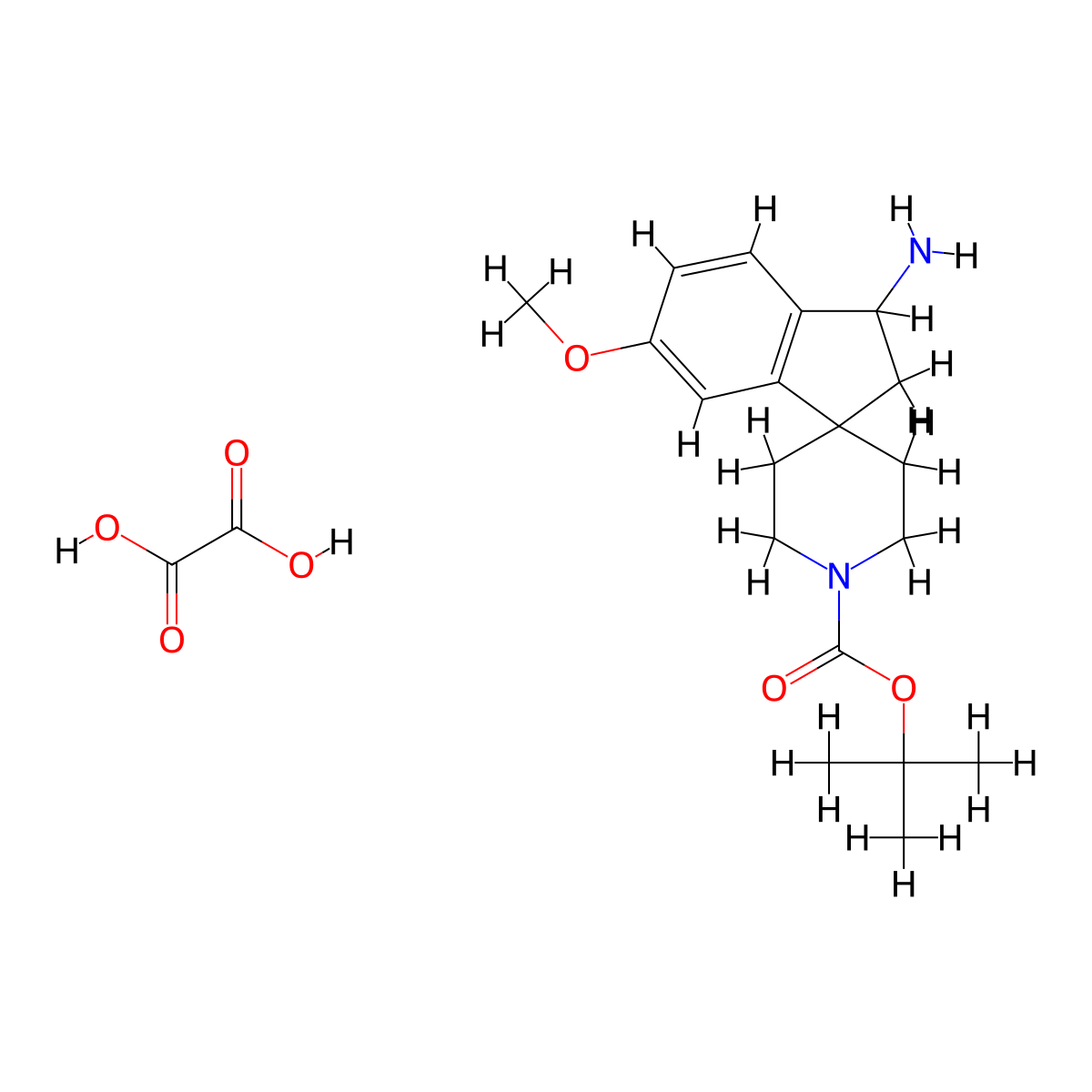 Tert-butyl3-amino-6-methoxy-2,3-dihydrospiro[indene-1,4'-piperidine]-1'-carboxylate oxalate molecular structure, CAS 2177258-05-6
